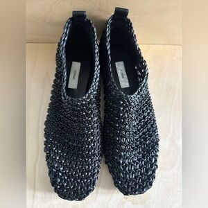 Toteme black leather woven ballerina flats 38